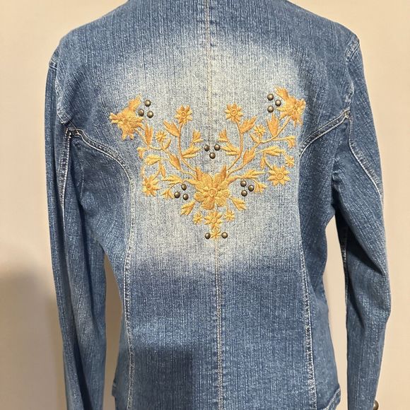 Blue Jean Denim Jacket Boho Embroidered Embellished Women’s 12 C8 - Picture 2 of 8